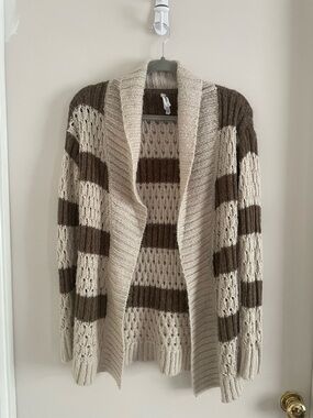 Aéropostale Striped Open Knit Cardigan Size S Cream Brown (229)